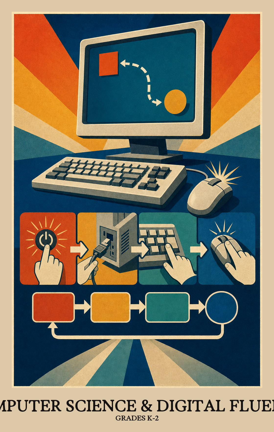 Illustration of what students learn in Grades K-2 Computer Science & Digital Fluency