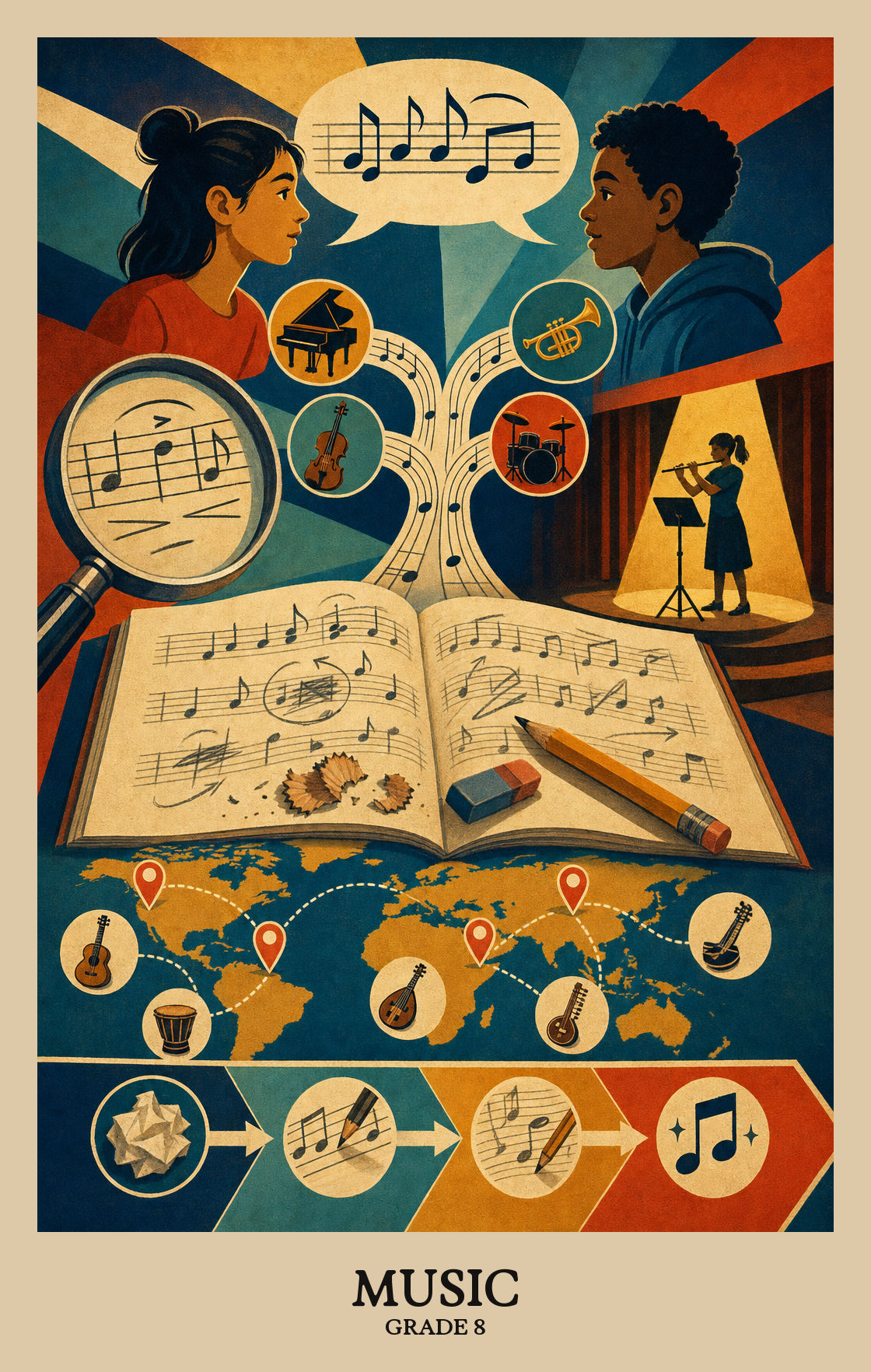Illustration of what students learn in Grade 8 Arts: Music